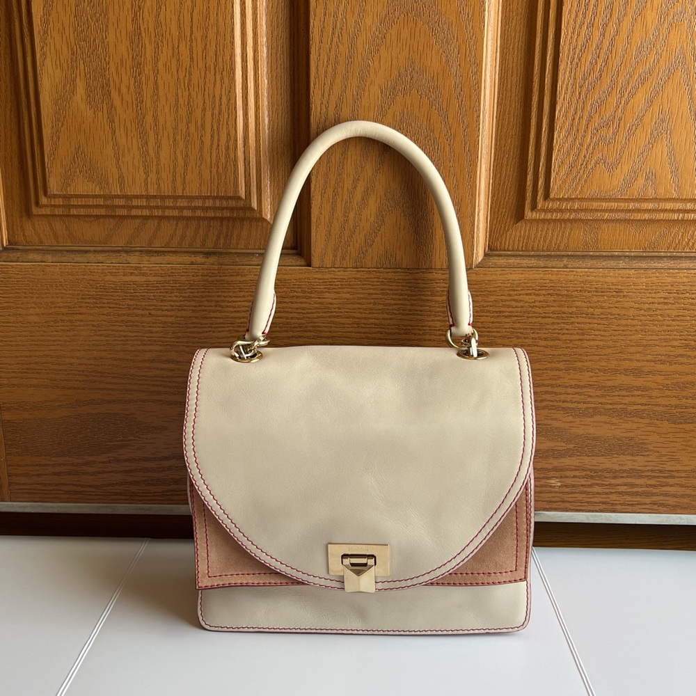 Max Mara Ivory & Tan Ultra Smooth Calf Leather Shoulder Bag